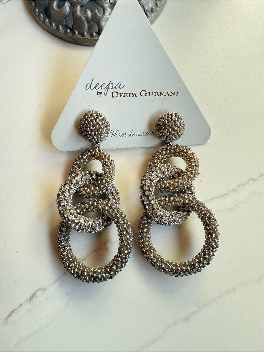 Silver/Gunmetal Sparkly Link Drop Earrings